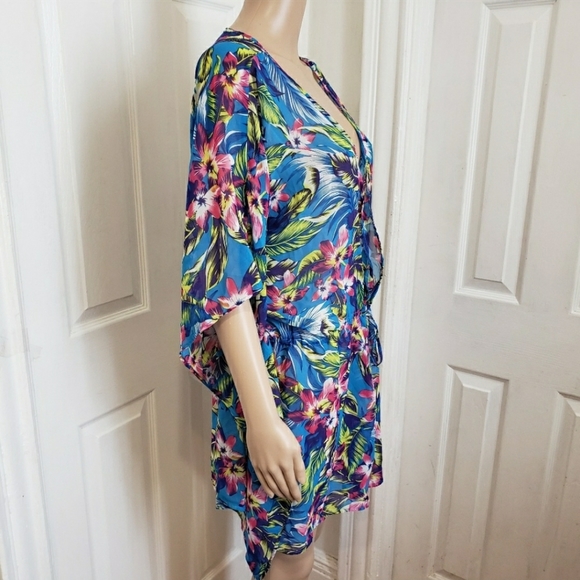 NEW! Tropical Floral Print Swim Cover Up - M - Picture 4 of 8